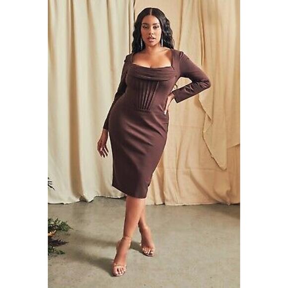 NEW Lavish Alice cowl corset Ponte brown midi dress size 16